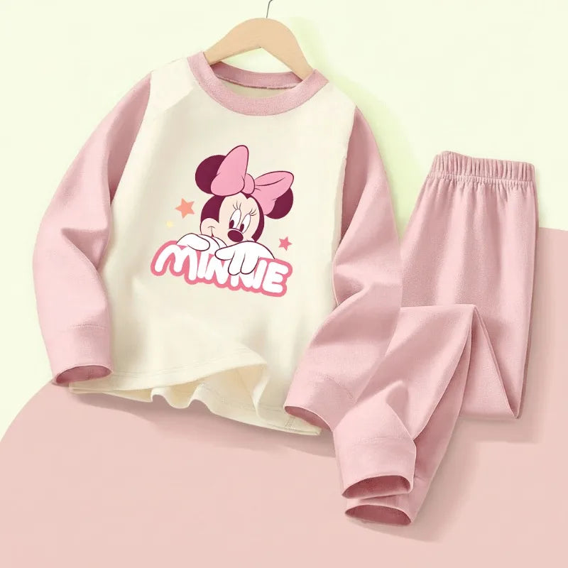 DISNEY Herbst und Winter Mädchen Bequemes Weiches Schlafanzug-Set Kinder Freizeit-Hauskleidung-Set Minnie-Druck Kinder Pyjamas 0-10 Jahre