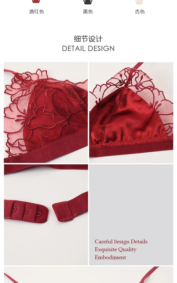 BANERDANNI Pure Desire Victoria Französische Spitzenbestickte Dessous Frauen dünne Cups Triangel-BH Set Bequem ohne Bügel
