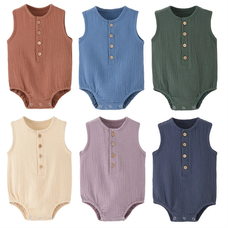Sommerfester Strampler für Neugeborene aus 100 % Baumwolle und Leinen, ärmelloser Overall für Jungen und Mädchen, weich, hautfreundlich, dünn, bequem