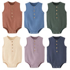 Sommerfester Strampler für Neugeborene aus 100 % Baumwolle und Leinen, ärmelloser Overall für Jungen und Mädchen, weich, hautfreundlich, dünn, bequem