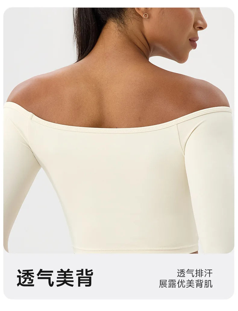 Yoga Langarm T-Shirt Damen Ein-Schulter Sexy Eng Anliegende Fitness-Oberteile Nude-Feel Schnelltrocknendes Sport Langarm Yoga Shirts