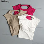 Sexy rückenfreies Sport-Top für Damen, fester Brustpolster, eng anliegendes, schnell trocknendes, schlankes Yoga-Oberteil, atmungsaktives Fitness-Shirt