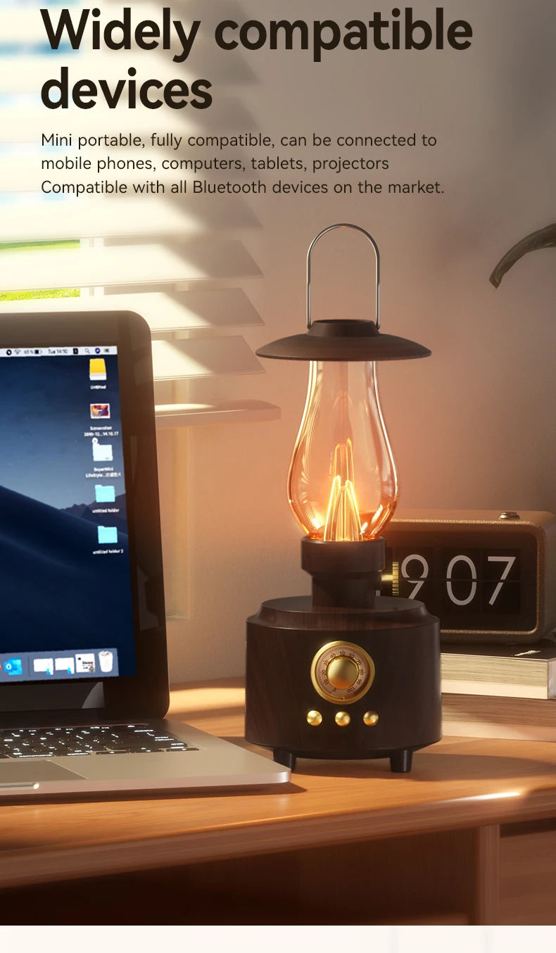 Retro Lampen-Stil Kabelloser Bluetooth-Lautsprecher mit Tragbarem FM-Radio und USB-Anschluss Bluetooth 5.3 Geeignet für Camping, Heimdekoration