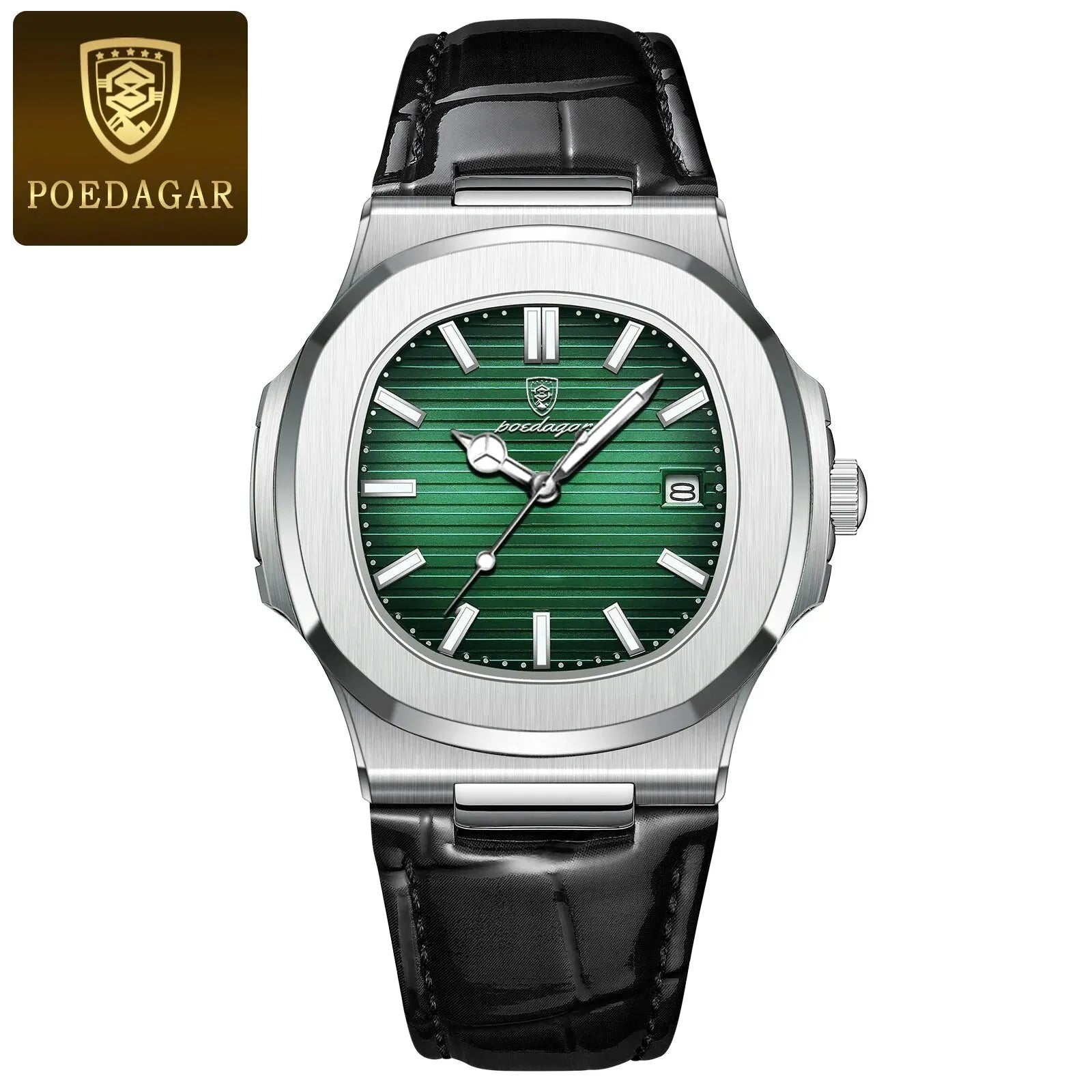 POEDAGAR Top Luxus Quadratische Herrenuhr Datum Wasserdicht Leuchtend Herren Armbanduhr Hochwertige Leder Herren Quarzuhren+Box Reloj