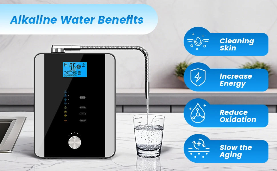 CAWOLO Alkalischer Wasserionisator PH-Wassergerät Alkalischer Wasserspender 11 Platten Platinbeschichtung Alkalischer Wasserionisierer