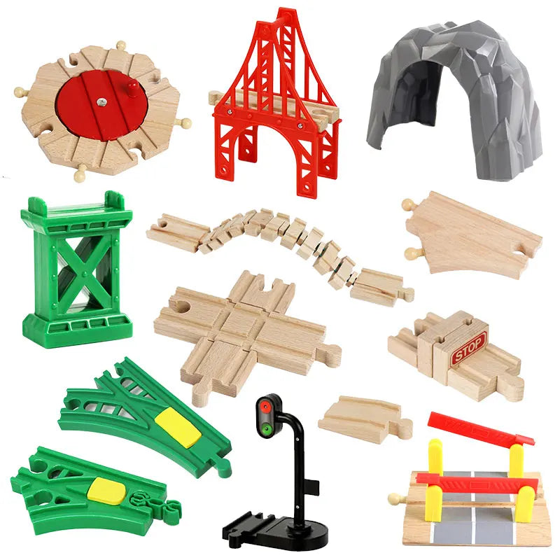 Hölzerne Eisenbahn-Schienen-Montagespielzeuge Für Alle Thomas Züge Auto-Brückenpfeiler Ampel Buche Hölzerne Eisenbahn Kinder Kreatives Spielzeug