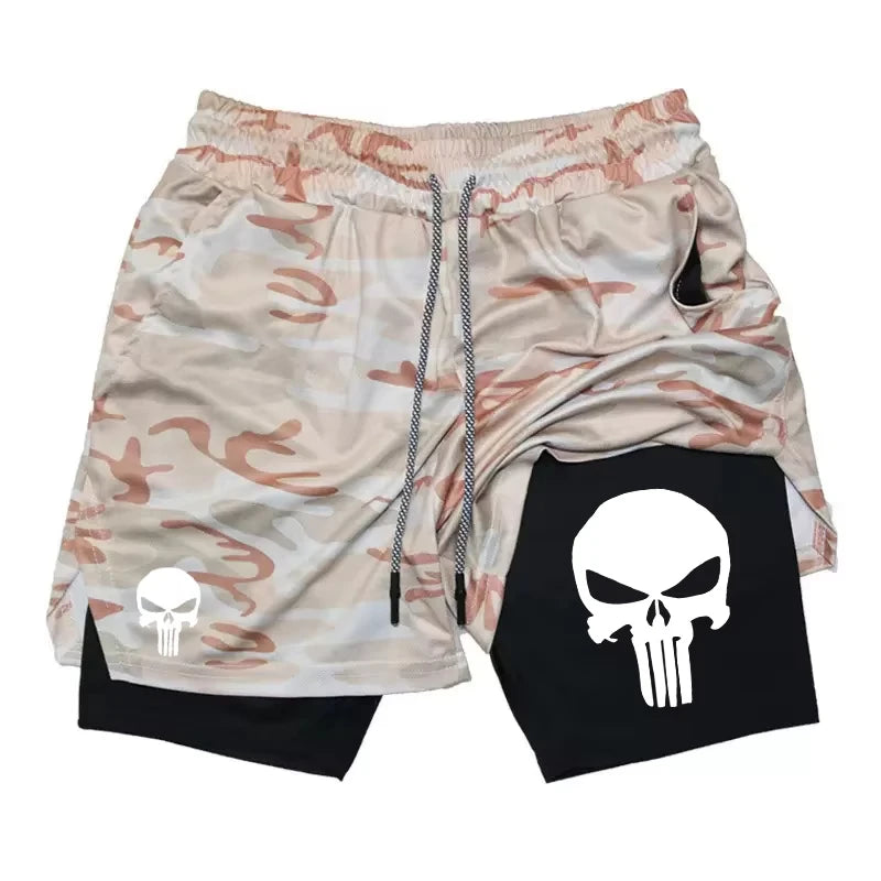 Print 2-in-1 Performance Shorts für Herren, athletische, schnell trocknende Shorts mit Handytasche, Sommer-Fitnessstudio-Workout-Laufshorts RL0302