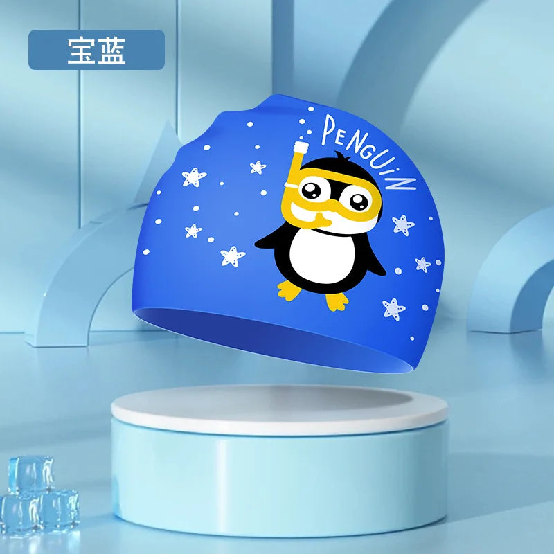 Kids Swim Cap High Elastic Waterproof Silicone Breathable Lightweight Cartoon Pattern for Pool Swimming Boys Girls Comfort Fit