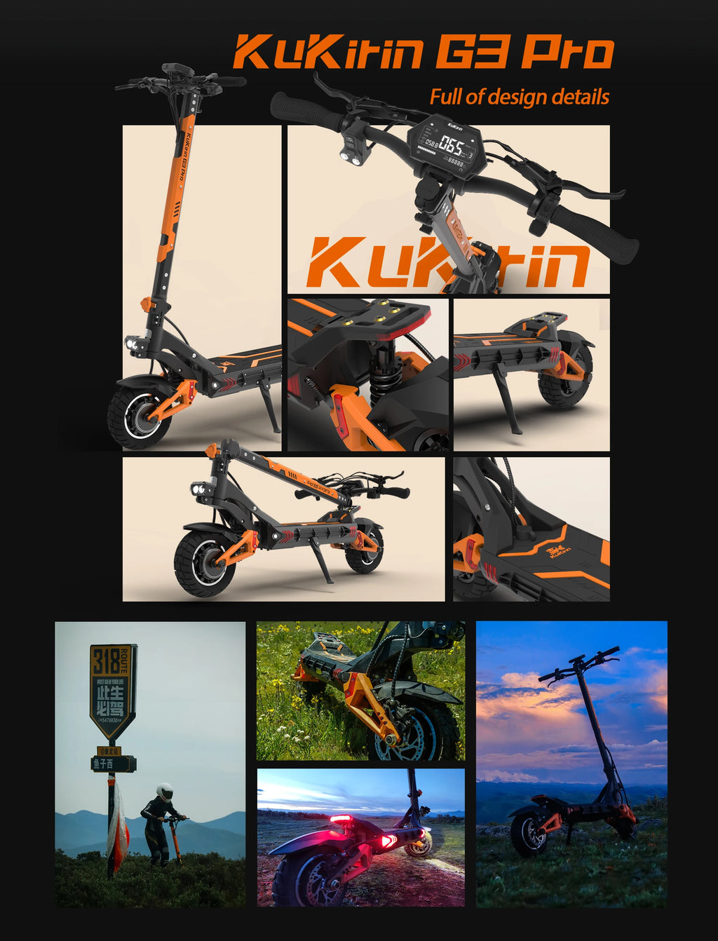 KuKirin G3 Pro Adult Electric Scooter 1200W*2 Motor All-Terrain Escooter 10 Inch Tire 52V23.4Ah Battery E-Mountain E-Scooter