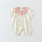 Baby Mädchen Sommer Süßer Herz-Print Strampler Rüschenkragen Baby Bodys Baumwolle 0-24M Neugeborenen Komfort Overall Outfit