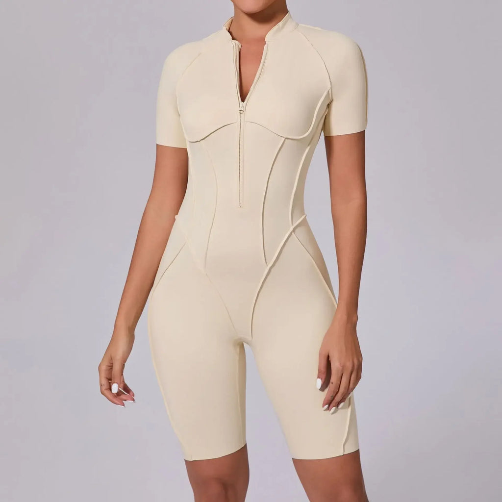 Damen-Trainingsanzug Fitness-Workout Sportkleidung Outfit Reißverschluss-Jumpsuit Yoga Fitness Overall Set Offene Rücken Bodysuits Anzug für Damen