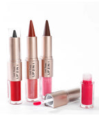 Schwarzer brauner, spitz zulaufender Lipliner-Konturenstift, doppelseitiger Spiegel, aufpolsternder Lippenglanz, kristallklarer Lipgloss, sexy roter Lippen-Tint-Make-up