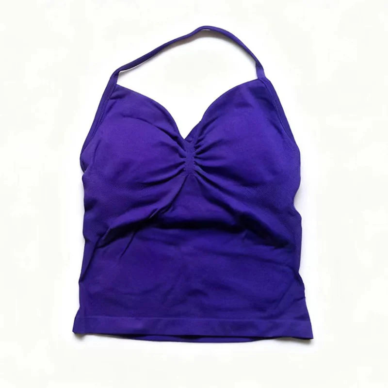 Gym Schöner offener Rücken BH Laufen Training Impact Neckholder Longline Trägertop Sport Yoga Weste Damen Fitness Tank Top