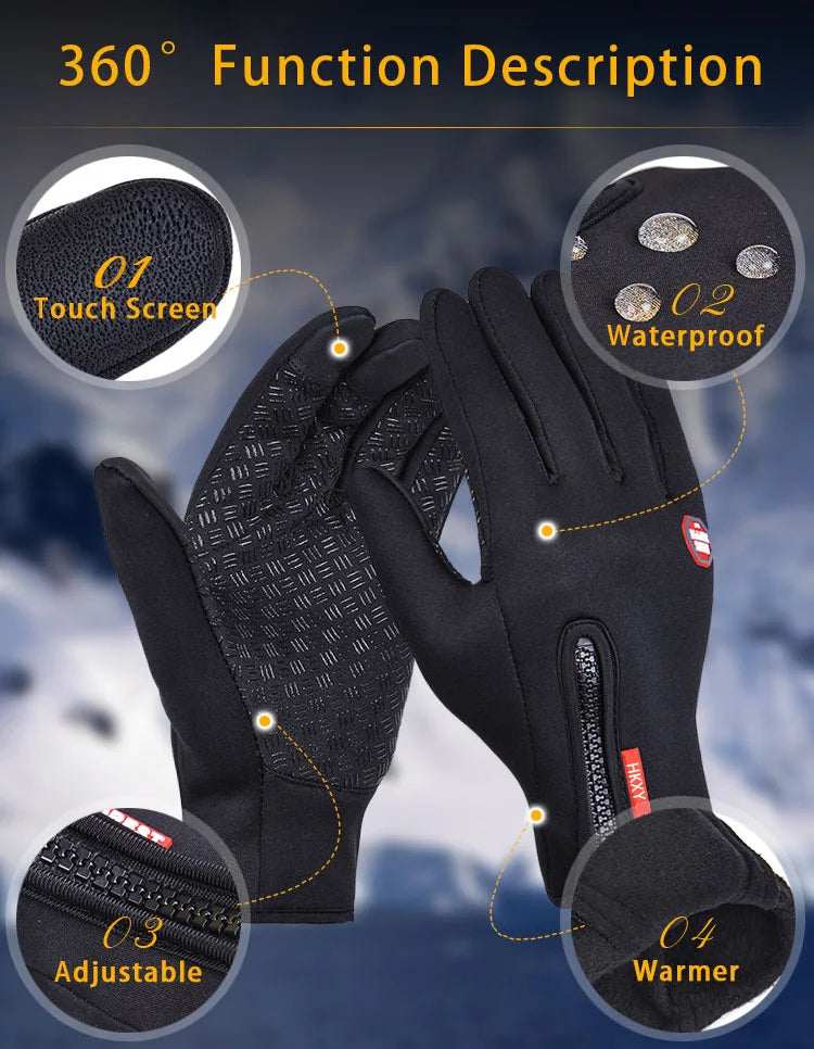 Winter Fahrradhandschuhe Herren Damen Motorrad Fleece Sport Reißverschluss Herbst Touchscreen Warm Wasserabweisend Winddicht Rutschfest Handschuh