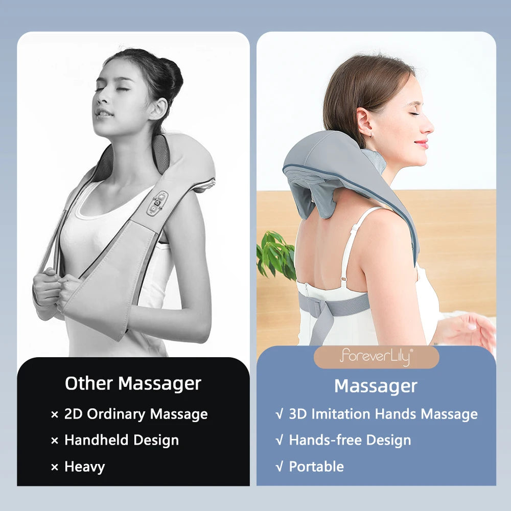 Foreverlily 26W Bürstenloser Motor Nacken- und Schultermassagegerät Kabelloses Nacken- und Rückenmassage-Schal Nackenmassager