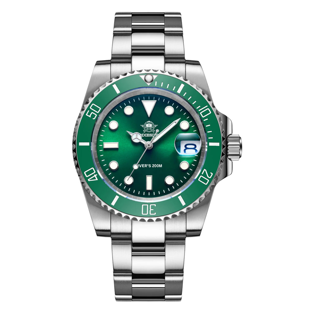 ADDIESDIVE Herren-Uhr klassisch mit Keramiklünette 200m wasserdicht Freizeit Quarz-Uhr BGW9 Blaue Leuchtzeiger Geschenk-Uhr MY-H3-2