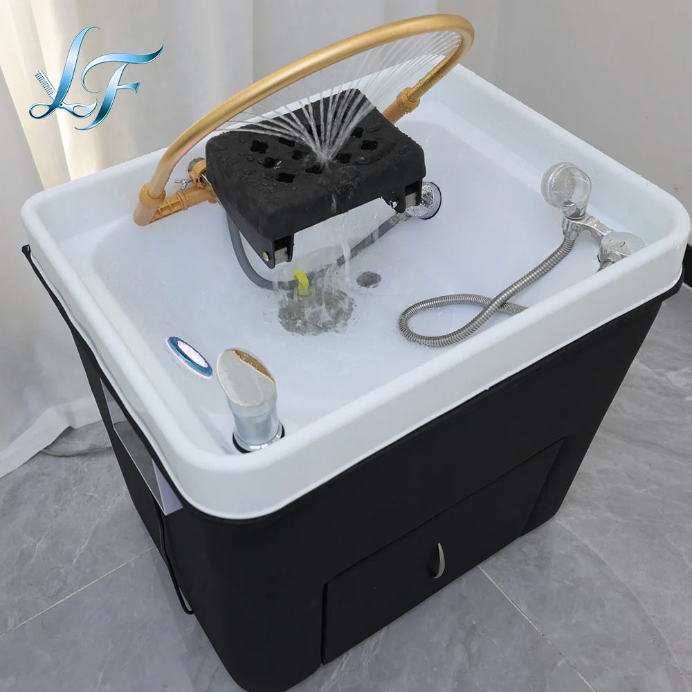 Friseurwaschbecken mit Keramikwaschbecken, Kopfhaut-Spa-Begasungsstation, moderne Badezimmer-Spa-Möbel