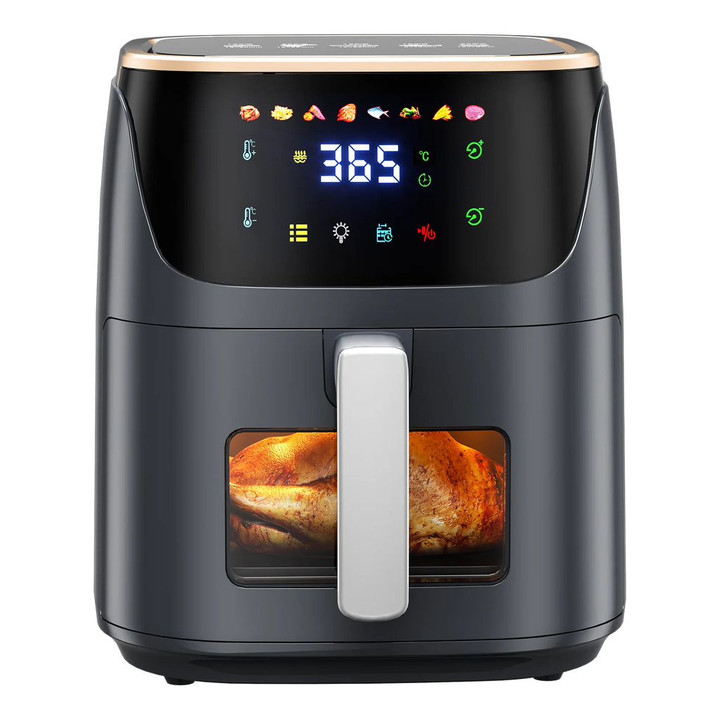 Patbrela Sichtbare Heißluftfritteuse 7,0 l 8-in-1 Max. 200 °C Elektrischer Heißluftofen Öllose Fritteuse mit Touchscreen, antihaftbeschichtetem Korb, Familiengröße