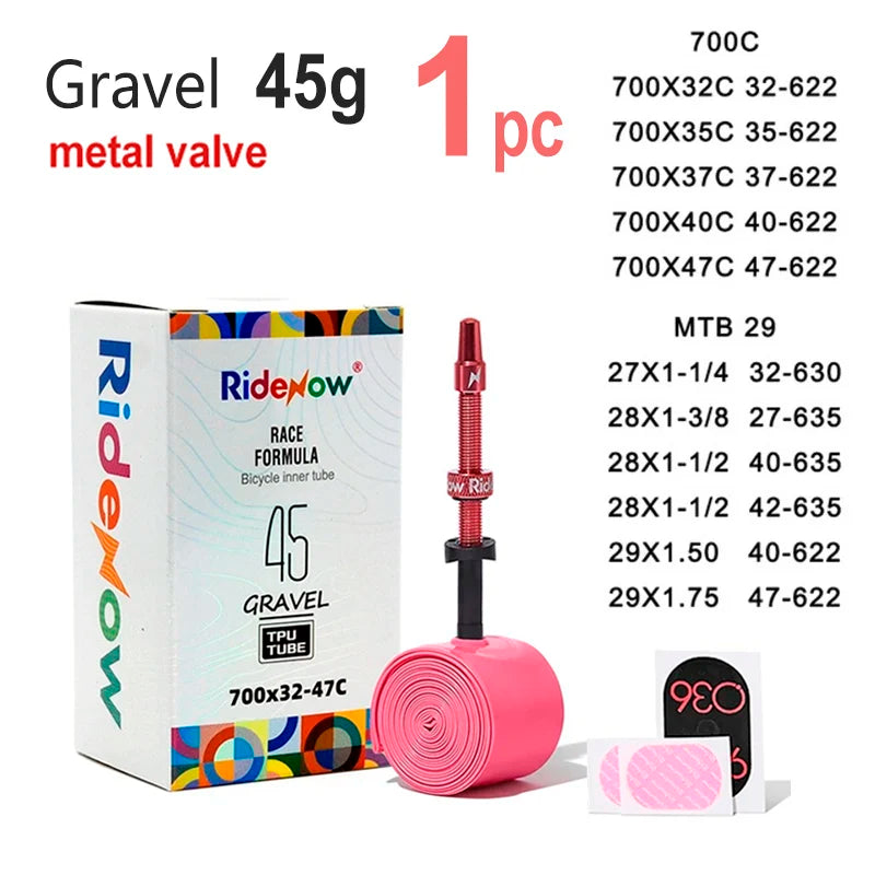 RideNow 700c TPU-Schlauch 700Cx18-32C/32-47C Rennrad Gravelbike Kunststoffventil & austauschbarer Metall-Ventilkern Außengewinde-Schlauch