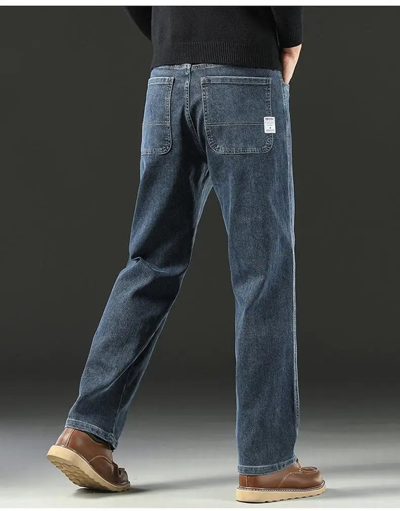 Herren Baggy Jeans Frühling und Herbst Lässige Gerade Stretch Vielseitige Weite Business Denim Hose Bequeme Loose Hose