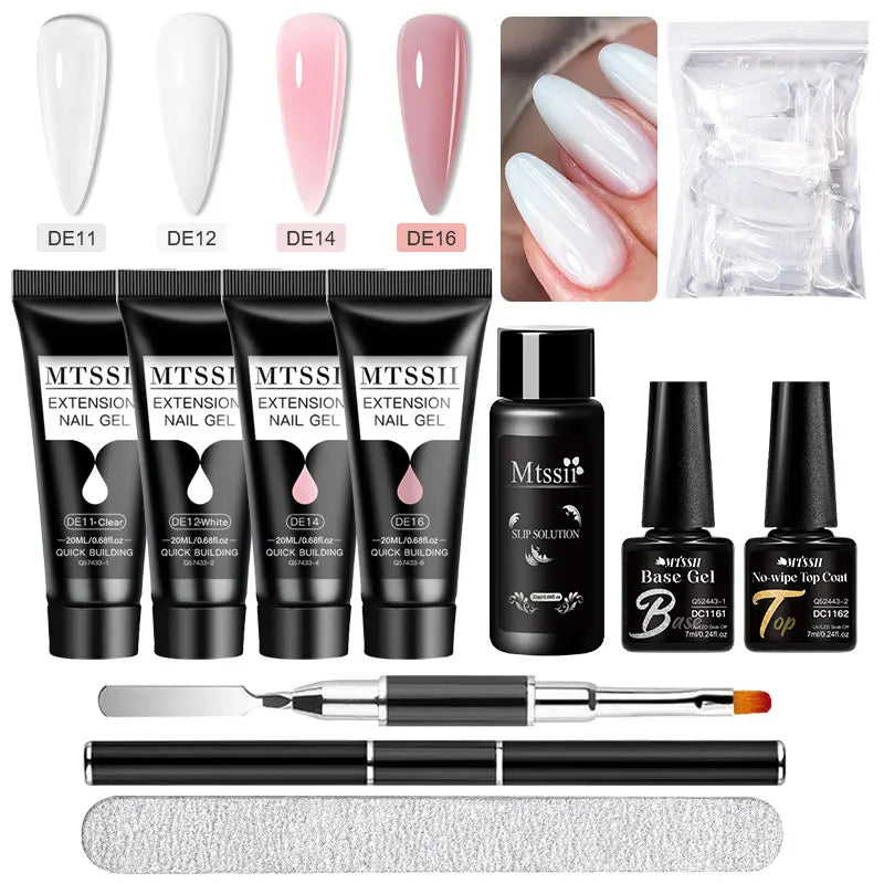 24-teiliges Set 20ml Poly Nail Extension Gel Kit Mini-UV-Lampe Versiegelung mit Basislack Überlack Professionelles Poly-UV-Nagelgel-Kit Starter-Kit
