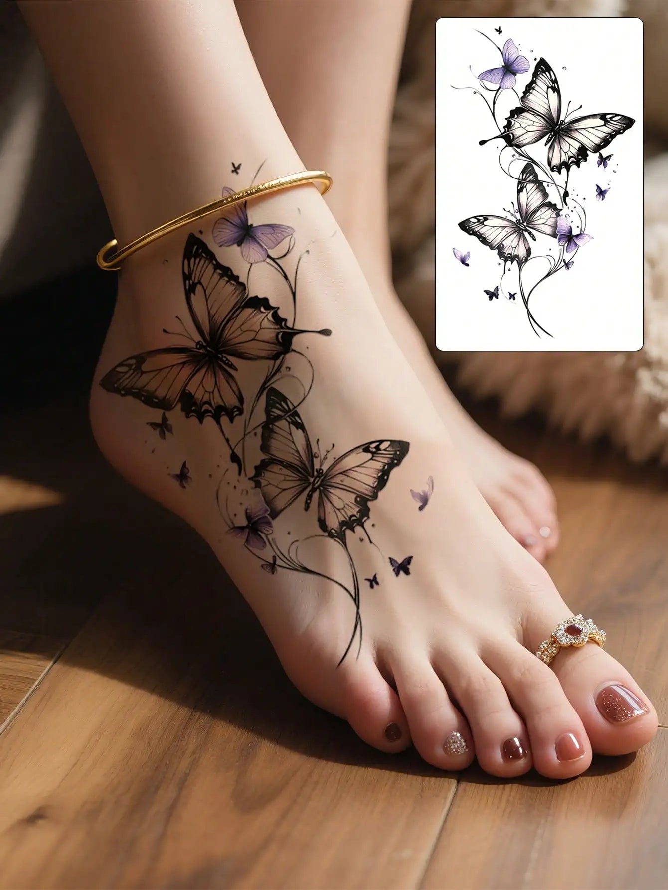 1 Stück modischer cooler temporärer Tattoo-Aufkleber, buntes Paar Fake-Tattoo, Einweg-Schmetterlingsdesign