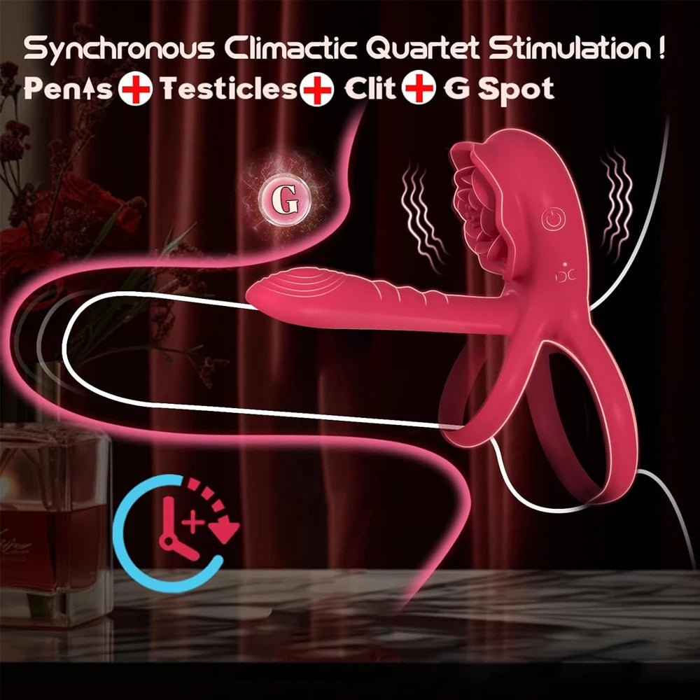 Rosen-Penisring Vibrator für Frauen G-Punkt Klitoris-Stimulation Männer Ejakulationsverzögerung Silikon-Hodenring Sexspielzeug für Paare