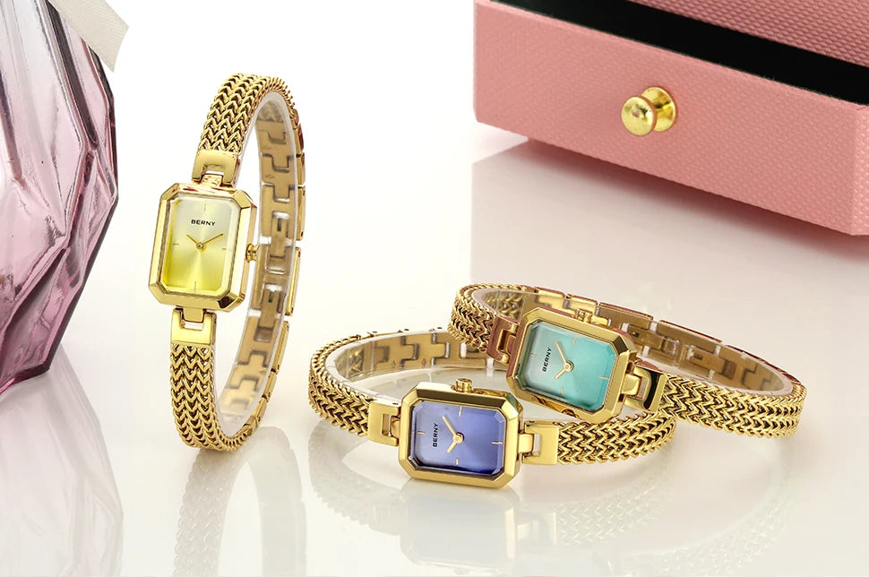 BERNY Square Women Wristwatch Luxury Fashion Quartz watches Minimalist Rectangle Mini Dial Stainless Steel Jewelry Women's Watch
