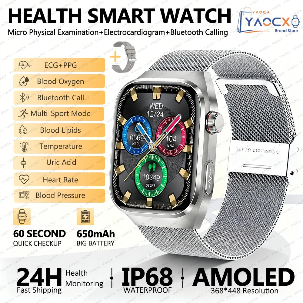 2026 Neue Pflegegrad-Harnsäure-Blutfettwerte Smartwatch Herren EKG+PPG Blutdruck Herzfrequenz Bluetooth Anruf Gesundheits-Smartwatch