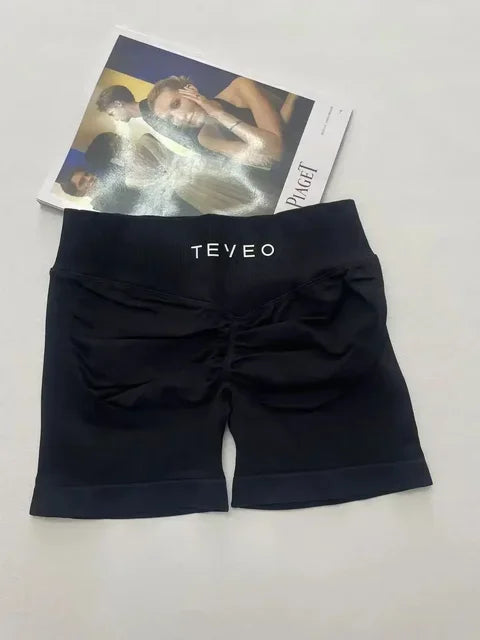 TEVEO Damen Yoga Shorts Dehnbar Atmungsaktiv Peach Butt Lift Fitness Laufshorts High Waist Stretch Schweißableitend