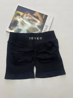 TEVEO Damen Yoga Shorts Dehnbar Atmungsaktiv Peach Butt Lift Fitness Laufshorts High Waist Stretch Schweißableitend