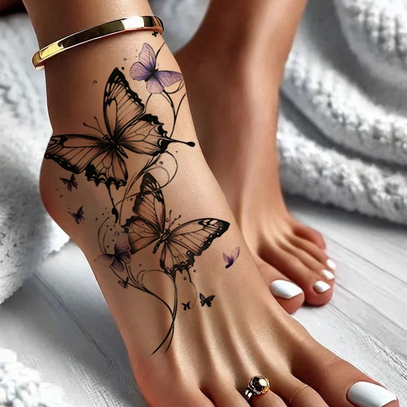 1 Stück modischer cooler temporärer Tattoo-Aufkleber, buntes Paar Fake-Tattoo, Einweg-Schmetterlingsdesign Hauptbild