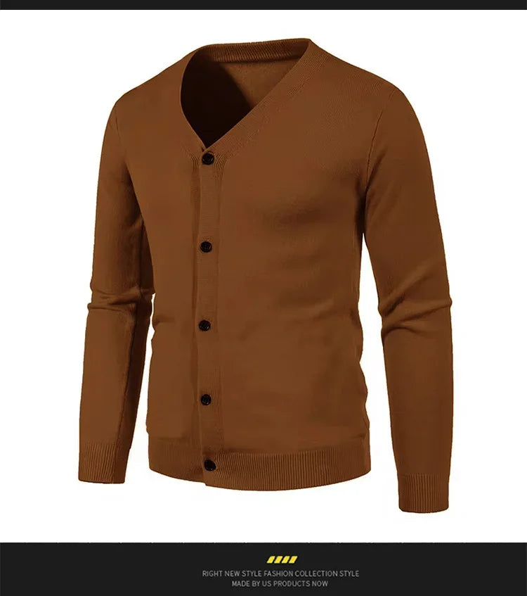 2024 M-5XL Herbst Herren Strickjacke Dünner V-Ausschnitt Basic Elastisch Slim Fit Dünner Pullover Einfarbig Freizeit Vielseitige Jacke
