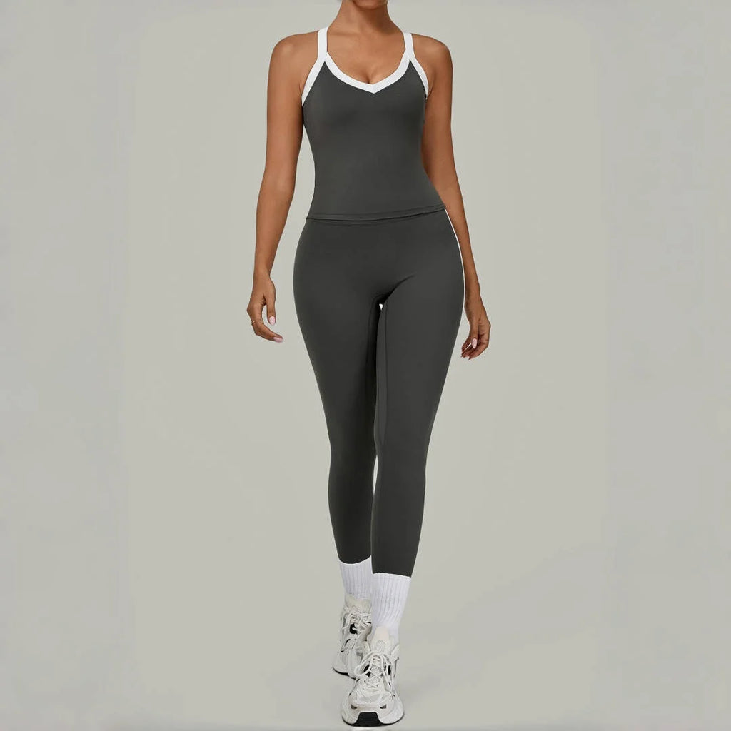 2PCS Damen Yoga-Set Hohe Taille Peach Hip Herausnehmbare Polsterung Sport-BH Hose Fitnessanzug Laufen Workout Gym Leggings Yoga-Set