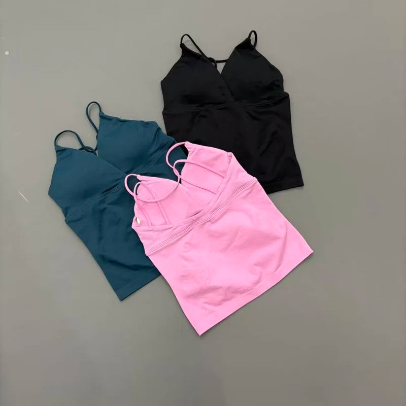 Vision Twist Front Longline Top Damen Gym Tank Yoga Oberteile Schnelltrocknend Dünne Träger Hochelastisches Lauf-Tanktop Push-up Fitness-Weste Zweitbild