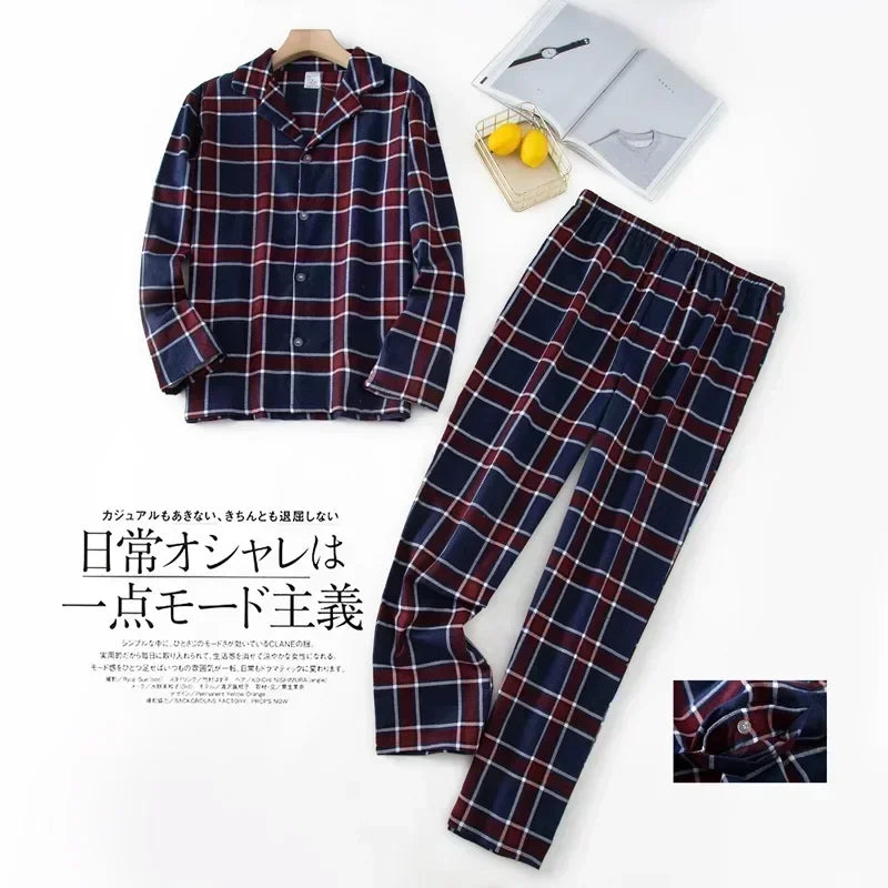 Herren-Hausanzüge Langärmelige Hosenanzüge für Herbst und Winter Pyjamas für Herren Flanell Kariertes Design Pyjamas für Herren