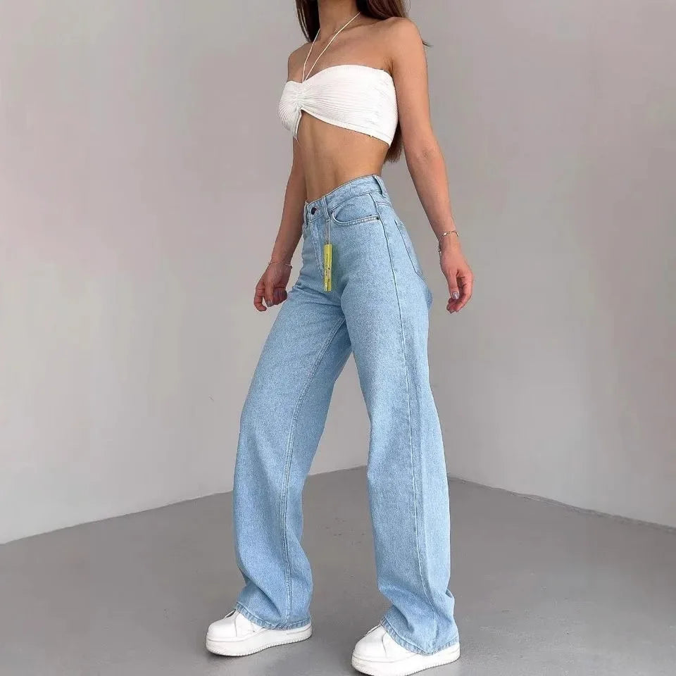 High Waist Straight Leg Jeans Große Größen Modische Frühling Herbst Lange Hosen Bequemer Freizeitstil Russische grenzüberschreitende Mode