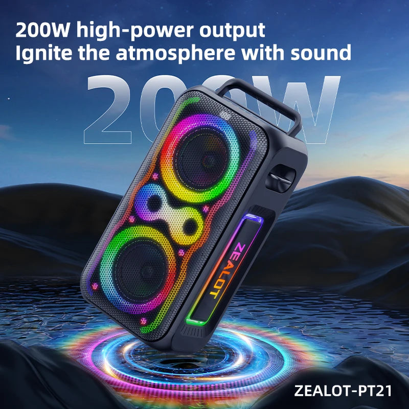 ZEALOT-PT21 200W Kabelloser Bluetooth-Lautsprecher, tragbarer Outdoor-Lautsprecher mit sattem Bass, Stereokopplung, Reverse Charging,