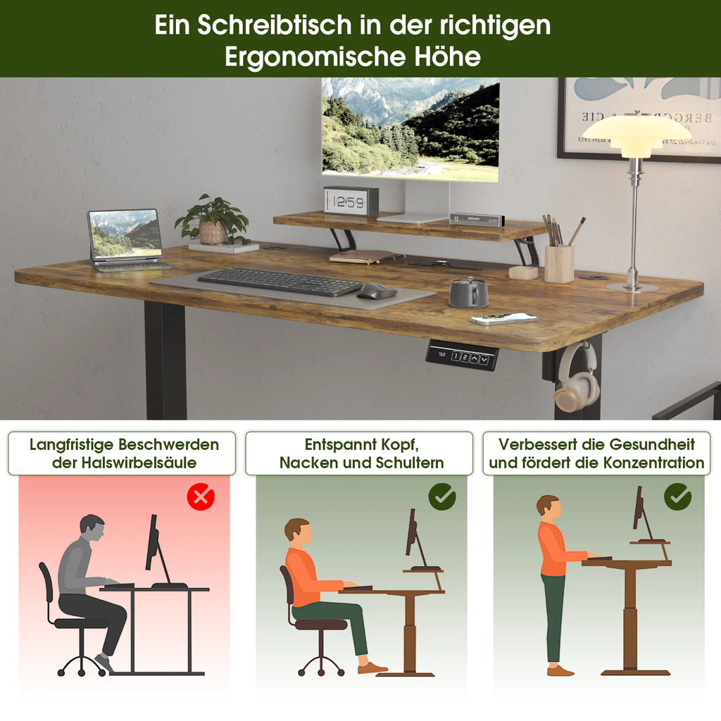 Devoko elektrischer höhenverstellbarer Schreibtisch 120 × 60 cm mit Monitorständer Ergonomischer Sitz-Steh-Schreibtisch (Weiß)