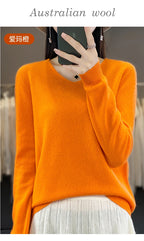 Damen 100% Merinowolle Pullover V-Ausschnitt Basic Pulli Herbst Winter Kaschmir Kleidung Langarm Weiche Strickware Oberteile Unifarben