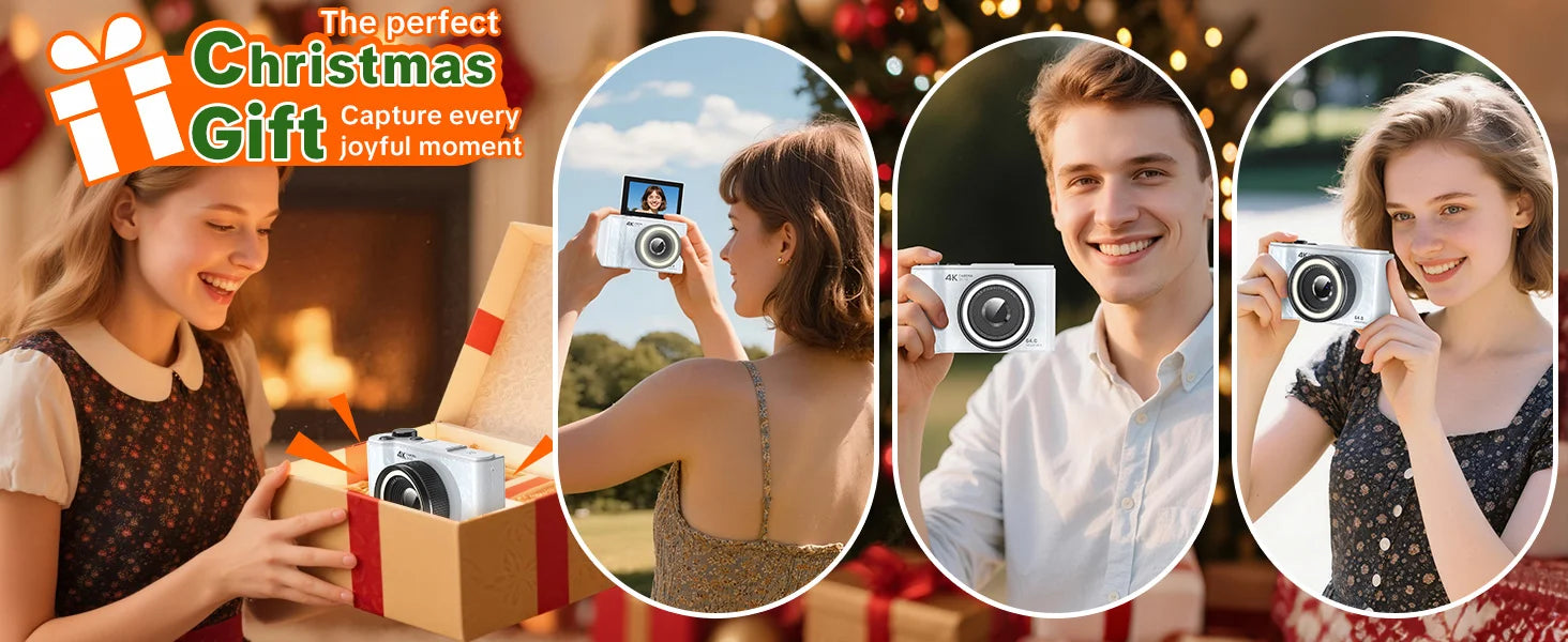 4K-Vlogging-Kamera, 180° drehbarer Bildschirm, Ringlicht & Beauty-Modus, Digitalkamera für Anfänger, 32-GB-SD-Karte enthalten, Weihnachtsgeschenk