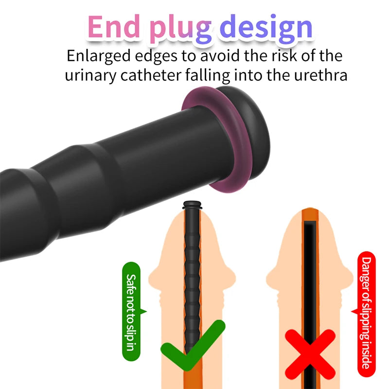 5 Größen gebogene Harnröhren-Sonde Penis-Einführung Stimulation Dilatator Keuschheitskatheter hohler Penis-Plug mit Stopper Sexspielzeug für Männer