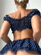 Gepunktetes sexy Tutu Damen Dessous Set Hochwertig, modisch und exquisit, schulterfreies zweiteiliges Set mit Schlitz