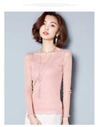 Glitzer-Netzbluse Sexy Damen Shirts Langarm-Oberteile Koreanisch Schwarz Pink O-Neck Elegante Slim Bluse Camisas Femininas