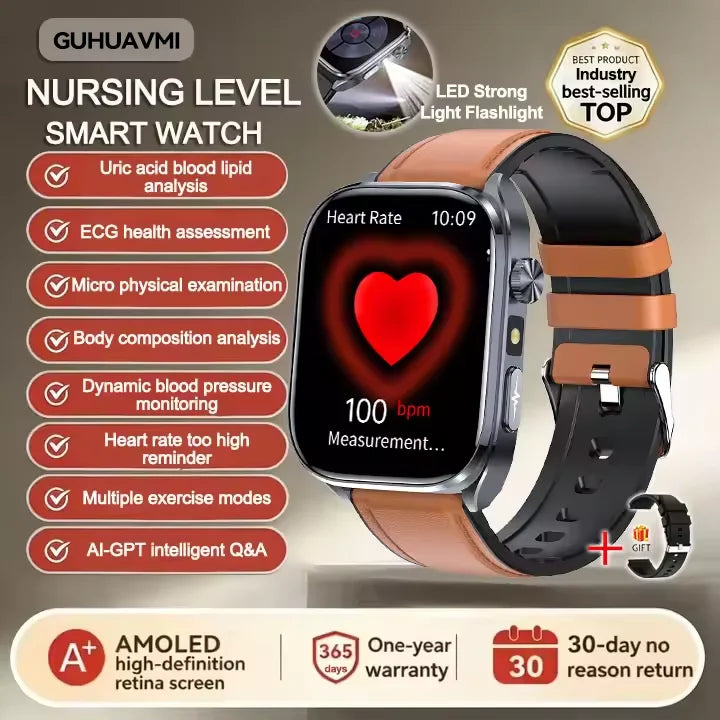 Neue Gesundheitsuhr Harnsäure Blutdruck Blutsauerstoff Körperanalyse Körperfett Smartwatch EKG+PPG Bluetooth Anruf Uhr Frauen Männer