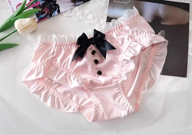 YUQI Kawaii Japanisches Lolita Dessous-Set - Süßer Schleifen-BH-Bezug & Höschen für kleine Brüste, Reiner Sexy Teenager-Mädchen-Charme XS-S Cup BH