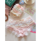 Japanischer Lolita-Stil Prinzessinnen-Dessous-Set Damen Pure Desire Kuchenschicht Spitze Mesh Baumwolle Schritt Party BH und Höschen Set Niedlich