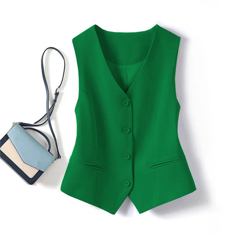 Spring Summer Korean Fashion Vest 2025 New Women Short Fashion V-neck Sleeveless Casual Blazer Waistcoat Coats Female Tops Main image