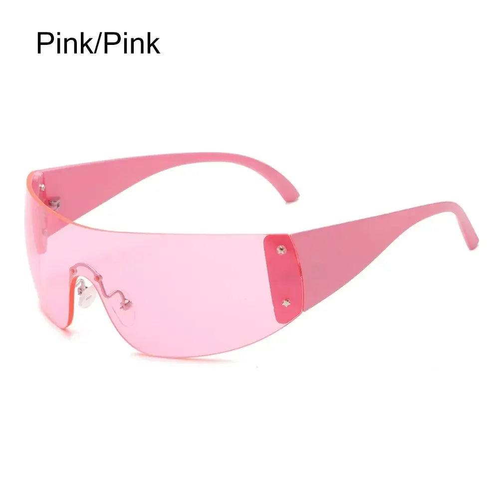 Neue Y2K Randlose Punk-Sonnenbrille Goggle Damen Herren Luxusmarke Wrap Around Sonnenbrille Fünf Sterne Eyewear Sport One Piece Shades
