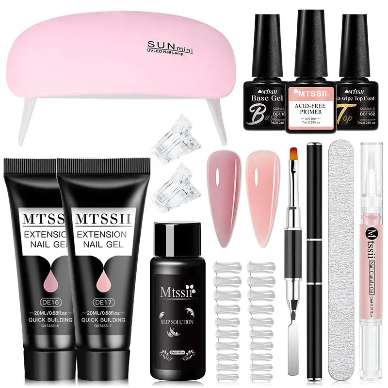 24-teiliges Set 20ml Poly Nail Extension Gel Kit Mini-UV-Lampe Versiegelung mit Basislack Überlack Professionelles Poly-UV-Nagelgel-Kit Starter-Kit